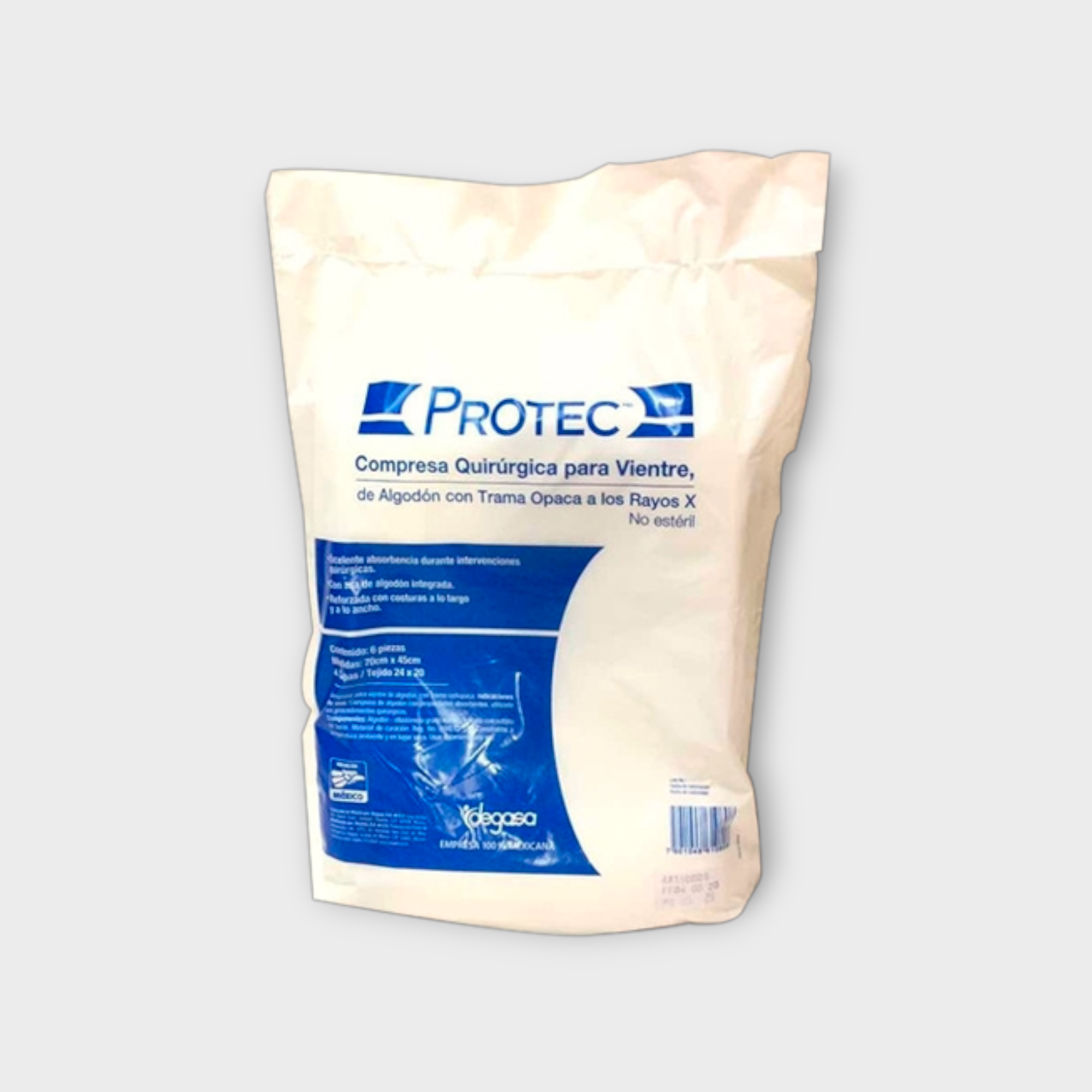 Compresa quirúrgica de algodón con trama opaca a los rayos X no estéril 70 x 45 cm - Protec