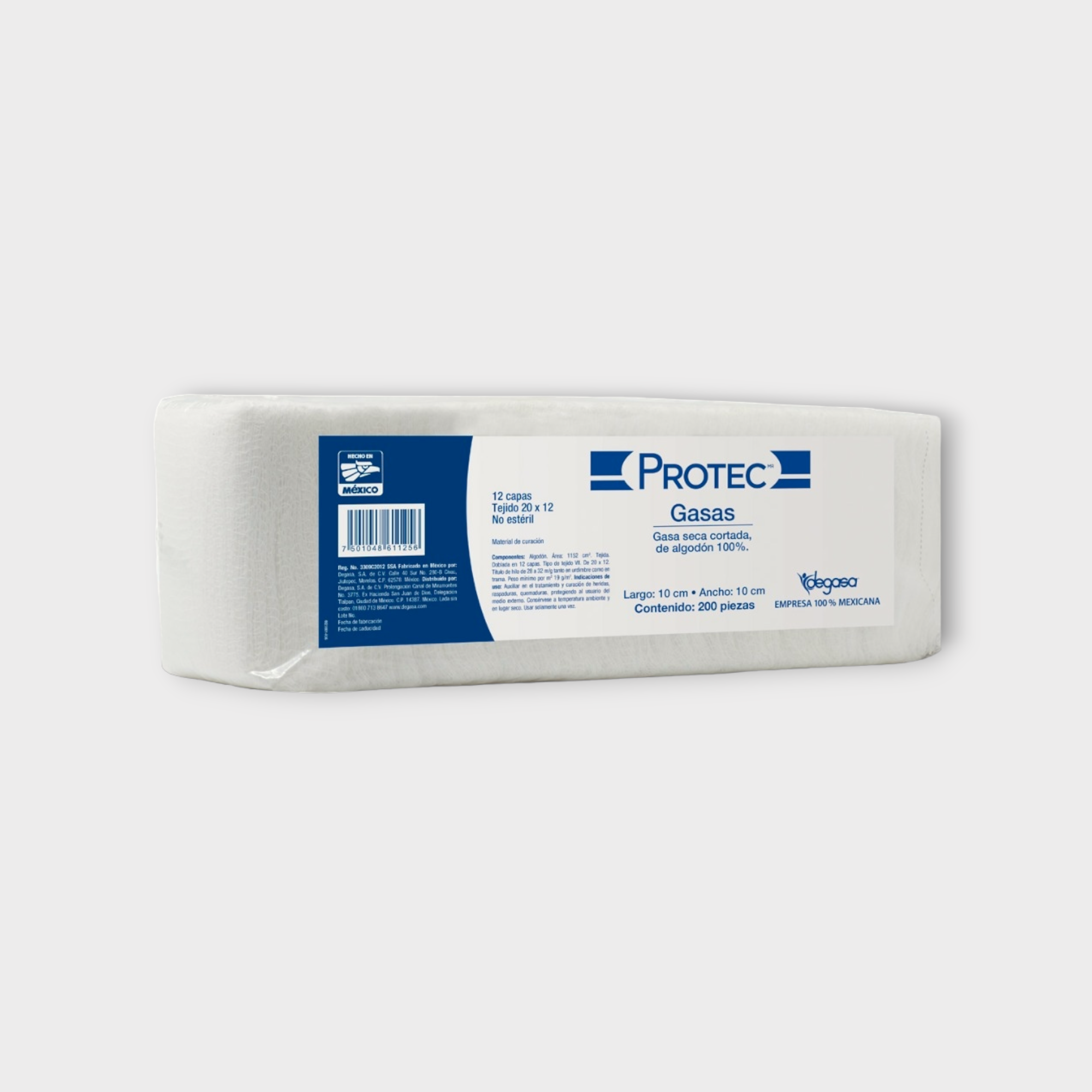 Gasa no estéril 100% algodón 10cm x 10cm, paquete c/200pzas - Protec