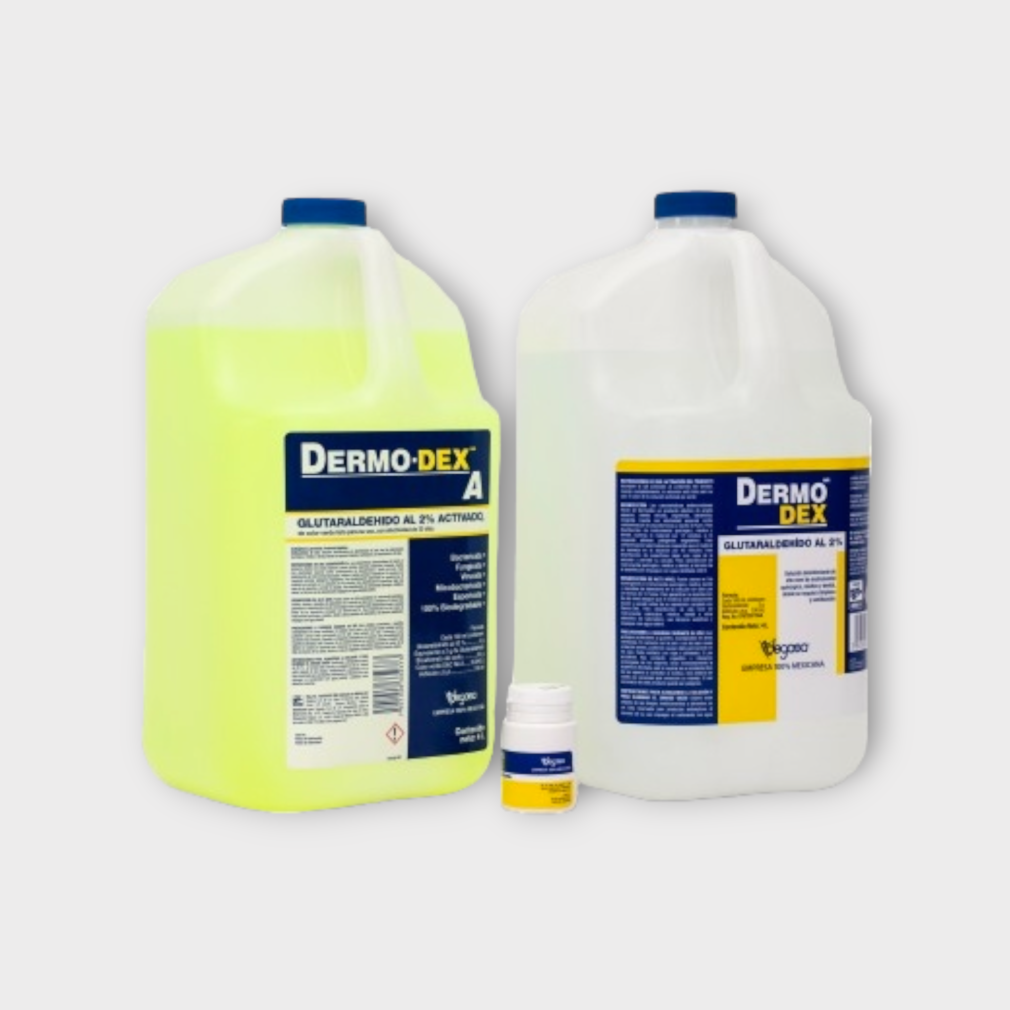Solución desinfectante de alto nivel instrumental, quirúrgico, médico y dental. GLUTARALDEHIDO al 2% activado bactericida, fungicida, virucida, micobactericida, esporicida - Dermo dex
