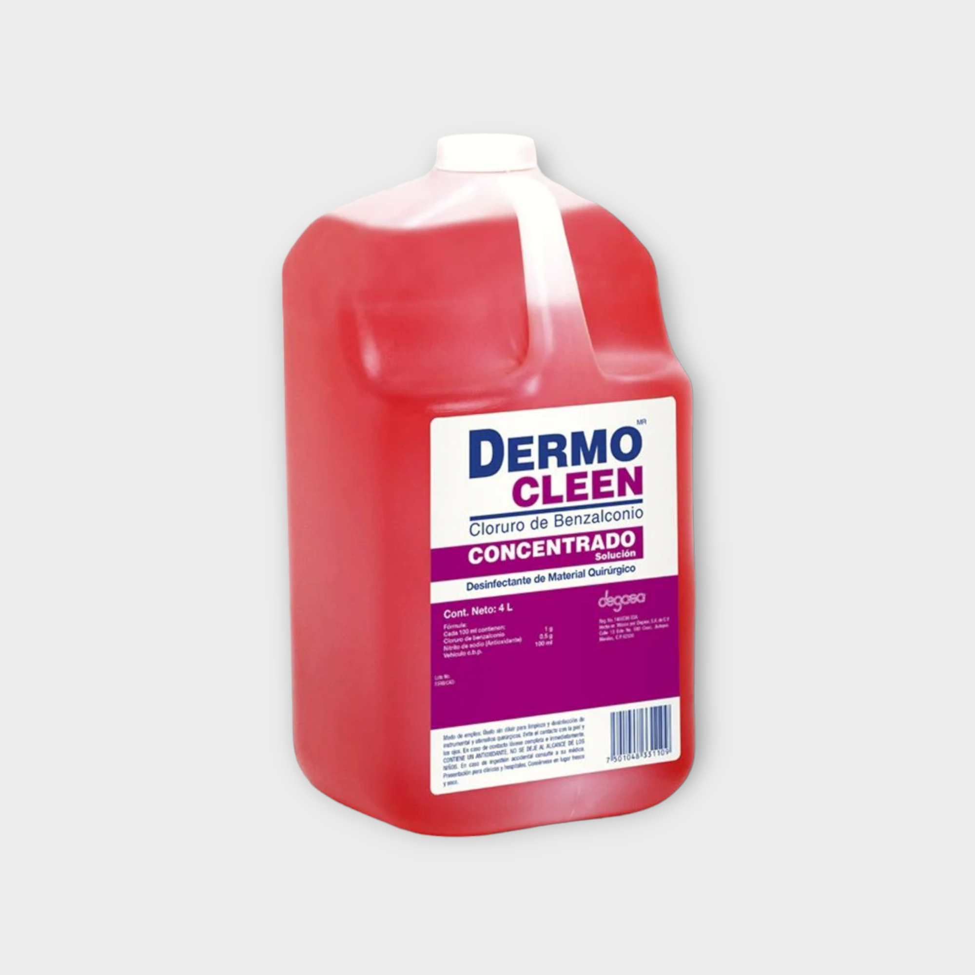 Cloruro de benzalconio, para limpieza y desinfección de instrumental y utensilios quirúrgicos en alta contaminación y áreas hospitalarias - Dermo cleen