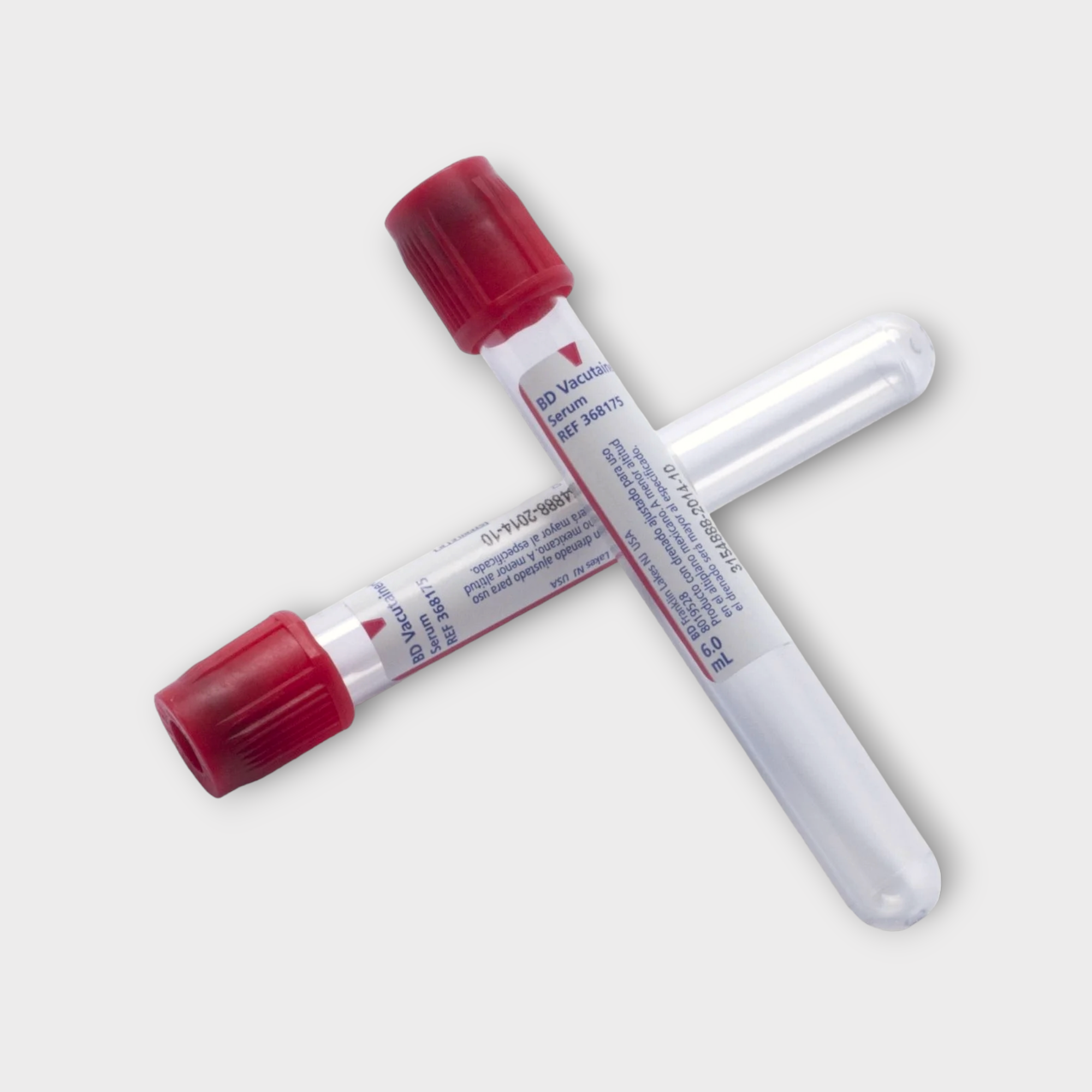 Tubo de plástico para toma y recolección de sangre, recubrimiento interior de silicón, tapón lubricado con silicón 6.0ml x 100mm (rojo) - BD