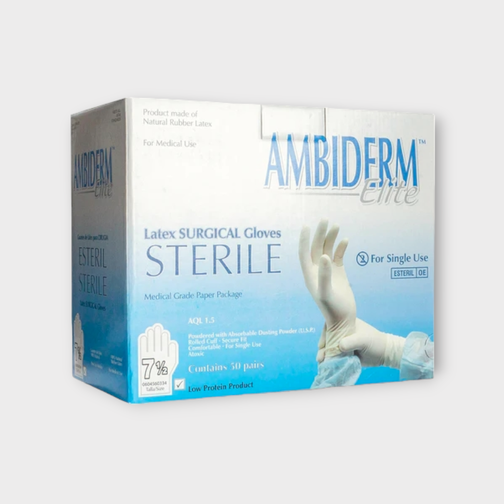 Guante de látex estéril, para cirugía lubricado con polvo absorbente de alta sensibilidad al tacto, desechables, atóxico - Ambiderm