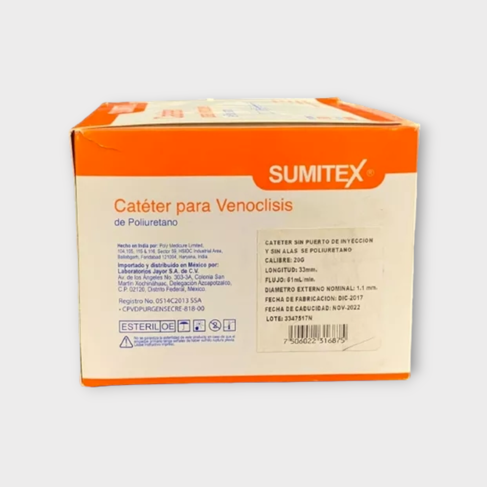 Catéter para venoclisis de poliuretano x 47mm - Sumitex
